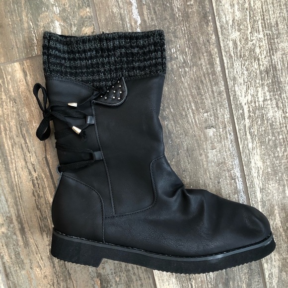 Sweater cuffed scrunch faux leather boots size 42 - Picture 3 of 7